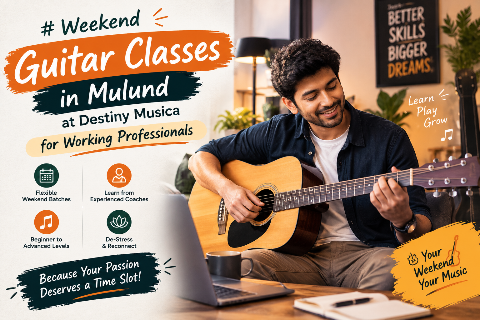 Weekend Guitar Classes in Mulund at Destiny Musica for Working Professionals